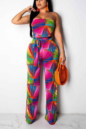 Sexy Strapless Print Loose Jumpsuit