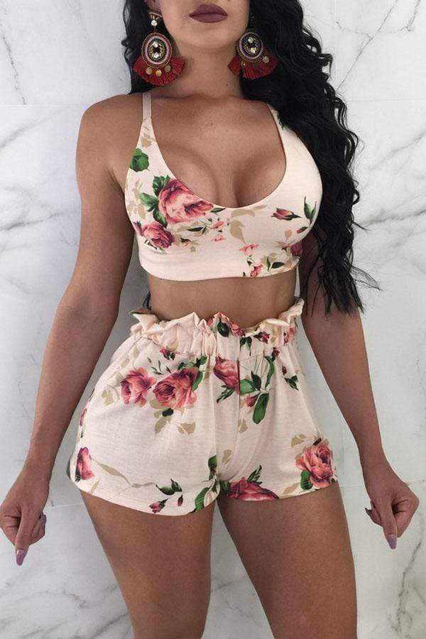 Sexy  Floral Printed Bow Shorts Set - VogueRegion