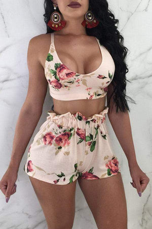 Sexy  Floral Printed Bow Shorts Set - VogueRegion