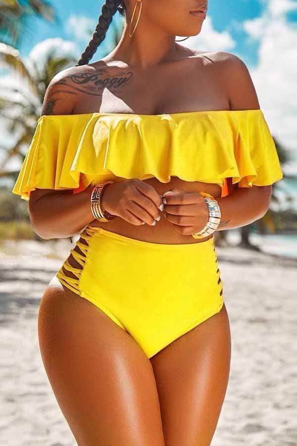 VogueRegion Pretty Bateau Neck Flounce Two-piece Swimwears - VogueRegion