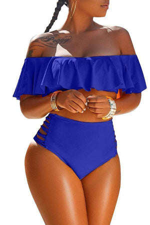 Pretty Bateau Neck Flounce Two-piece Swimwears