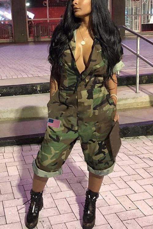 VogueRegion Euramerican Camouflage Printed One-piece Jumpsuit - VogueRegion