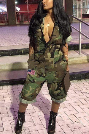 VogueRegion Euramerican Camouflage Printed One-piece Jumpsuit - VogueRegion