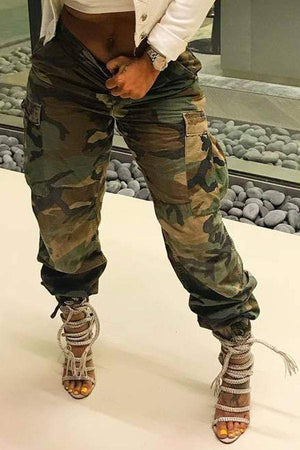 VogueRegion Casual Mid Waist Camouflage Printed Pants - VogueRegion
