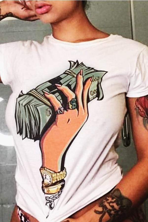 VogueRegionCasual Round Neck Cartoon Printed  T-shirt