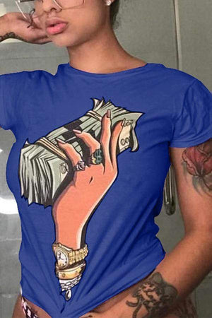 VogueRegionCasual Round Neck Cartoon Printed  T-shirt