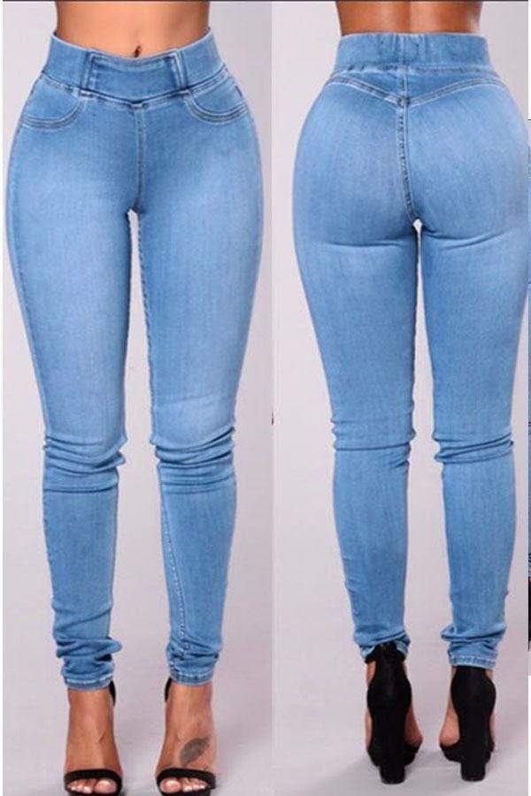 VogueRegion  Casual High Waist Baby Blue Jeans - VogueRegion