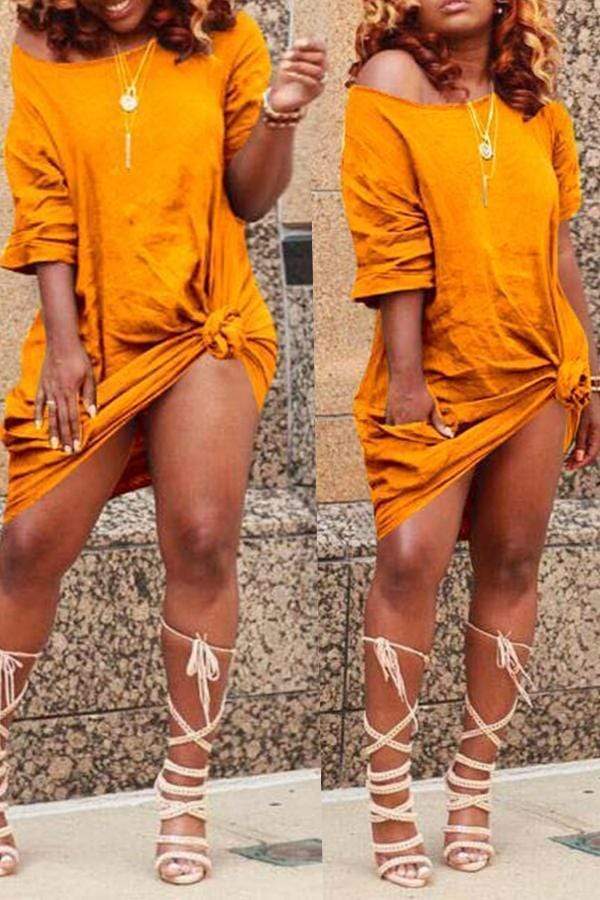 Casual Knot Design Knee Length Dress - VogueRegion