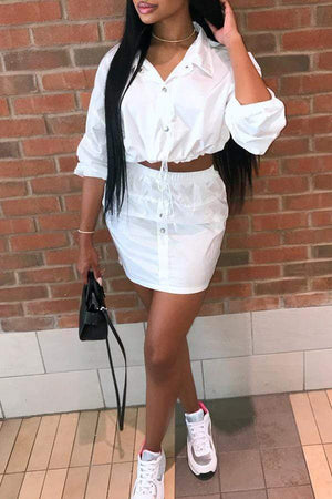 Casual Turndown Collar Skirt Set - VogueRegion