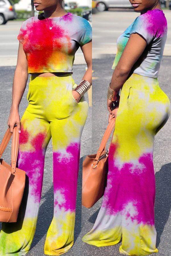 Casual Printed Rose Red Pants Set - VogueRegion