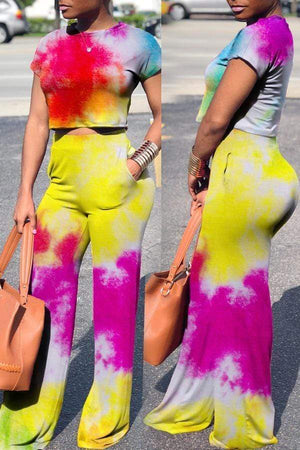 Casual Printed Rose Red Pants Set - VogueRegion