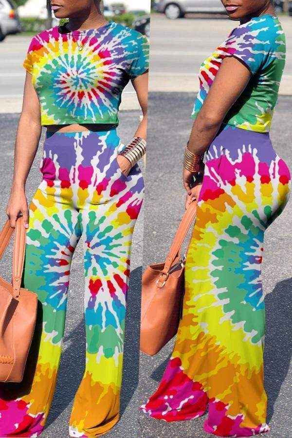 Casual Printed Rose Red Pants Set - VogueRegion