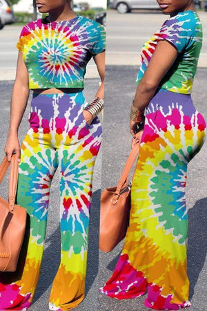 Casual Printed Rose Red Pants Set - VogueRegion