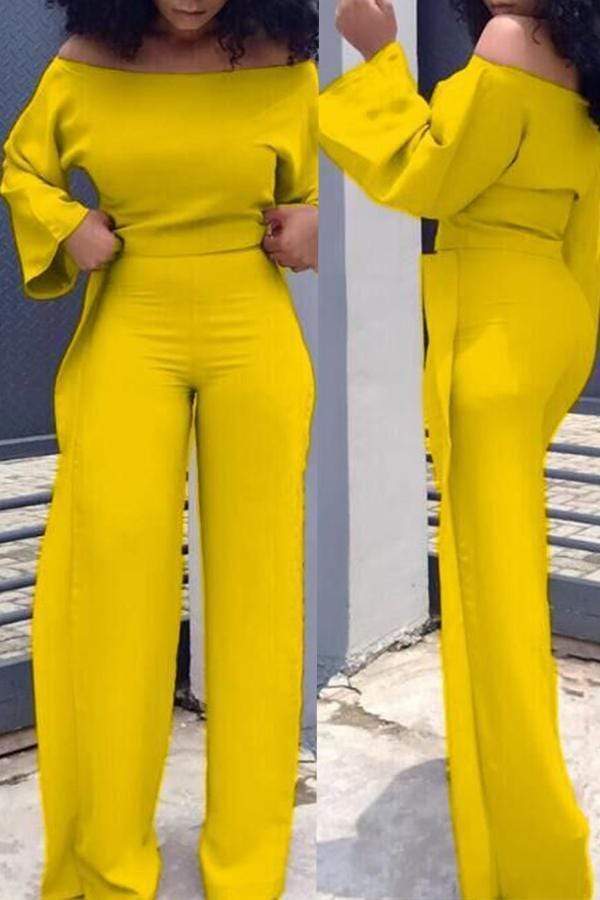 Casual Dew Shoulder Flounce Pants Set - VogueRegion