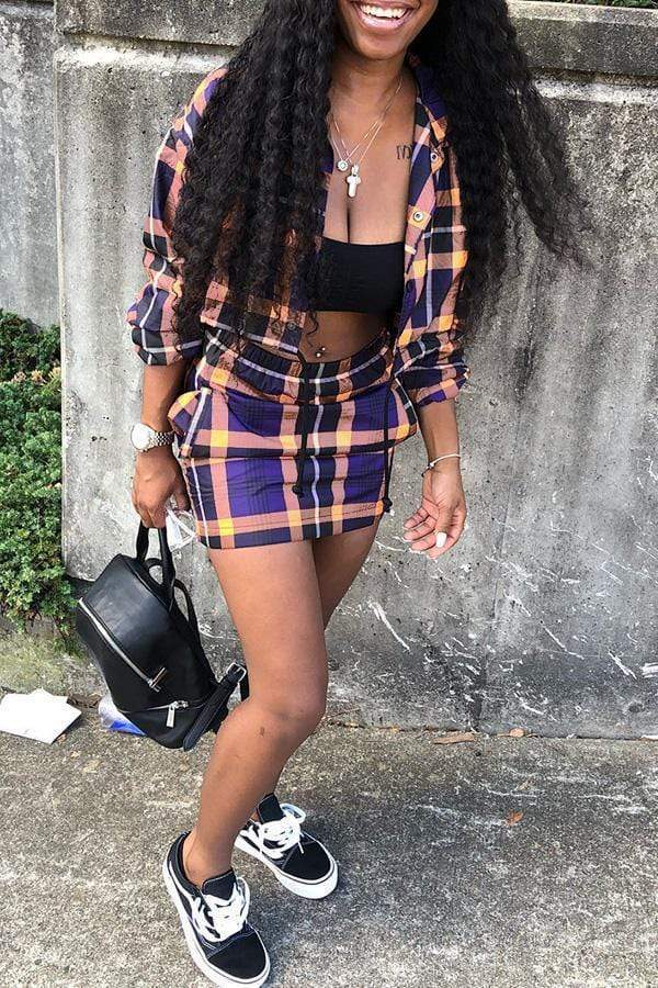 Casual Grids Skirt Set - VogueRegion