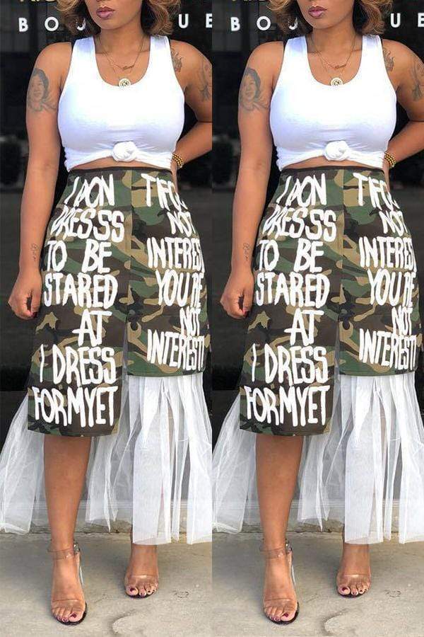 Street Patchwork Camouflage Printed Ankle Length Skirts