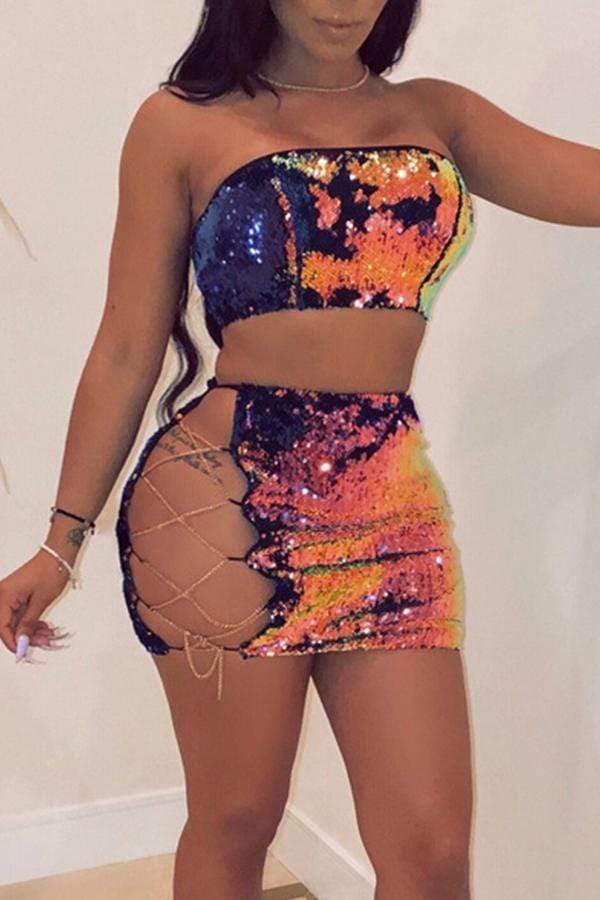 Sexy Color Block Skirt Set - VogueRegion