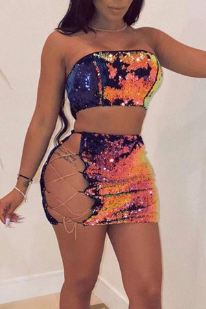 Sexy Color Block Skirt Set - VogueRegion