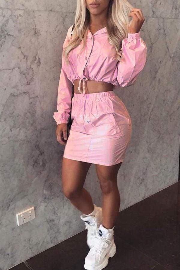 Casual Turndown Collar Skirt Set - VogueRegion
