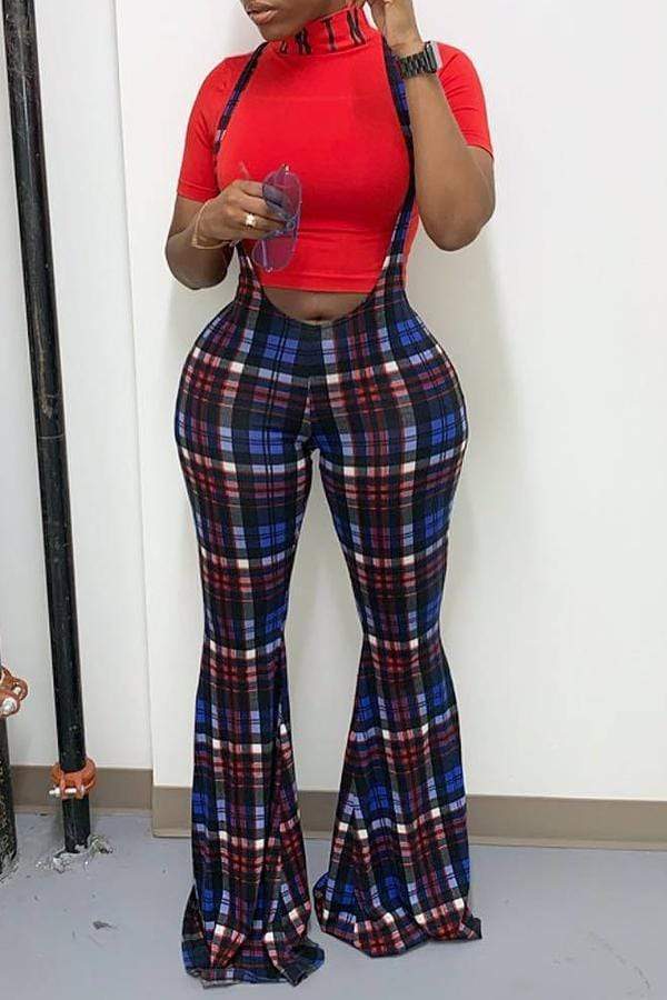VogueRegion Casual Grids Printed One-piece Jumpsuit - VogueRegion
