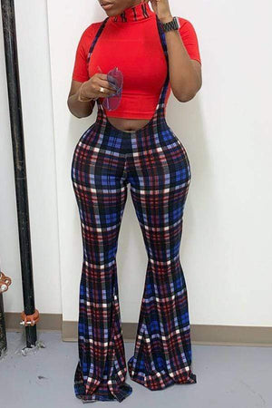 VogueRegion Casual Grids Printed One-piece Jumpsuit - VogueRegion