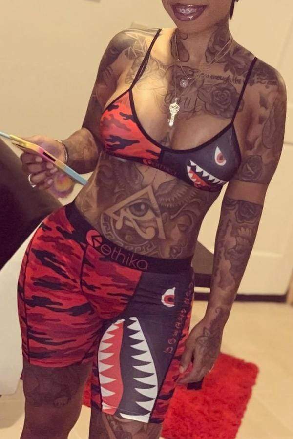 Sexy Printed Red Shorts Set - VogueRegion
