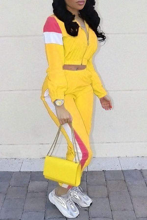 Casual Patchwork Pants Set - VogueRegion