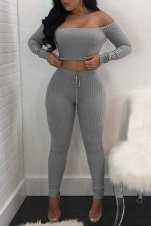 Casual Dew Shoulder Pants Set - VogueRegion