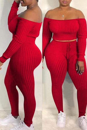 Casual Dew Shoulder Pants Set - VogueRegion