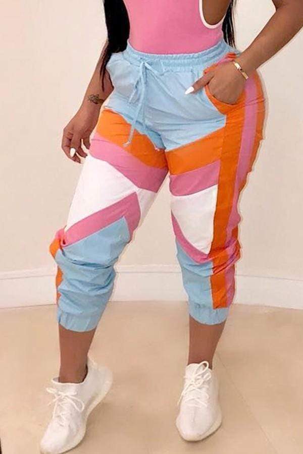 Trendy Patchwork Mid Drawstring Pants