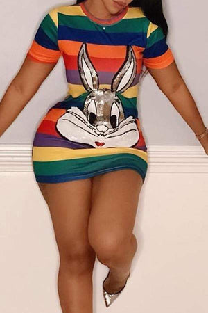 Sweet Character Printed Mini Dress - VogueRegion