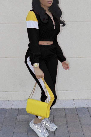 Casual Patchwork Pants Set - VogueRegion