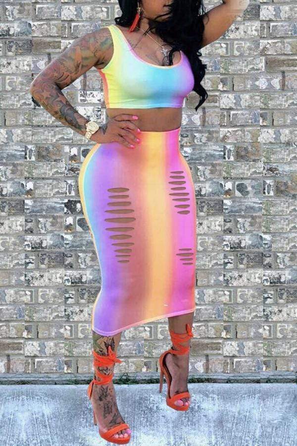 Casual Gradual-change Skirt Set - VogueRegion