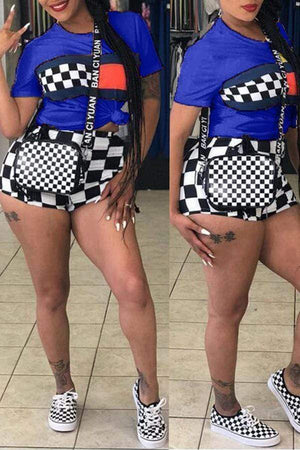 Casual Plaid Printed White Shorts Set - VogueRegion
