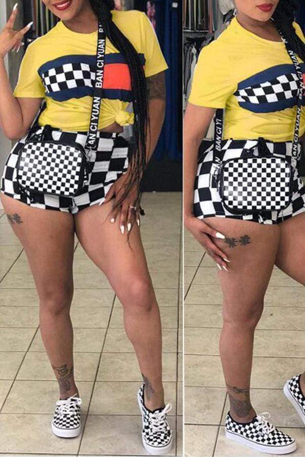 Casual Plaid Printed White Shorts Set - VogueRegion
