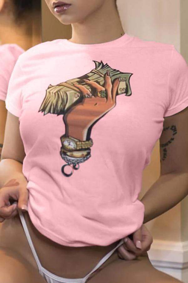 VogueRegionCasual Round Neck Cartoon Printed  T-shirt