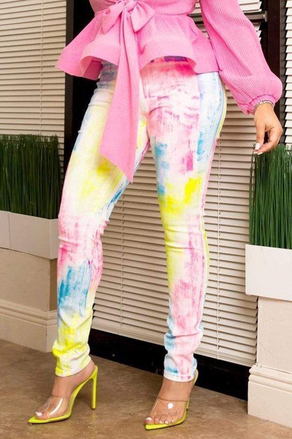 VogueRegion Casual Printed Skinny Multicolor Pants - VogueRegion