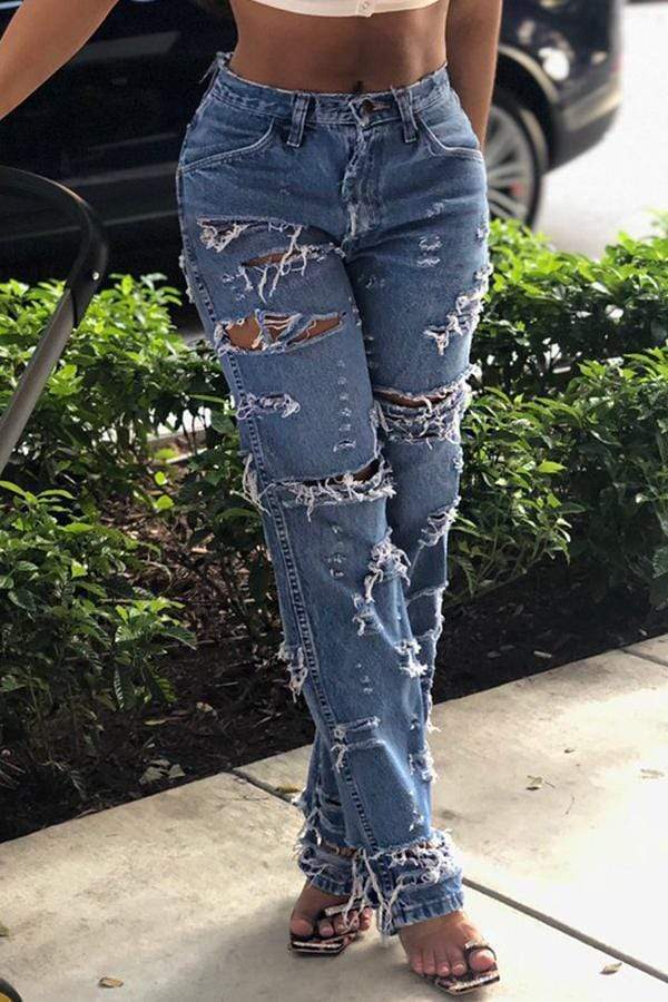 VogueRegion Broken Holes Jeans - VogueRegion