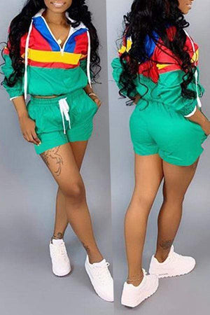 Casual Patchwork Shorts Set - VogueRegion