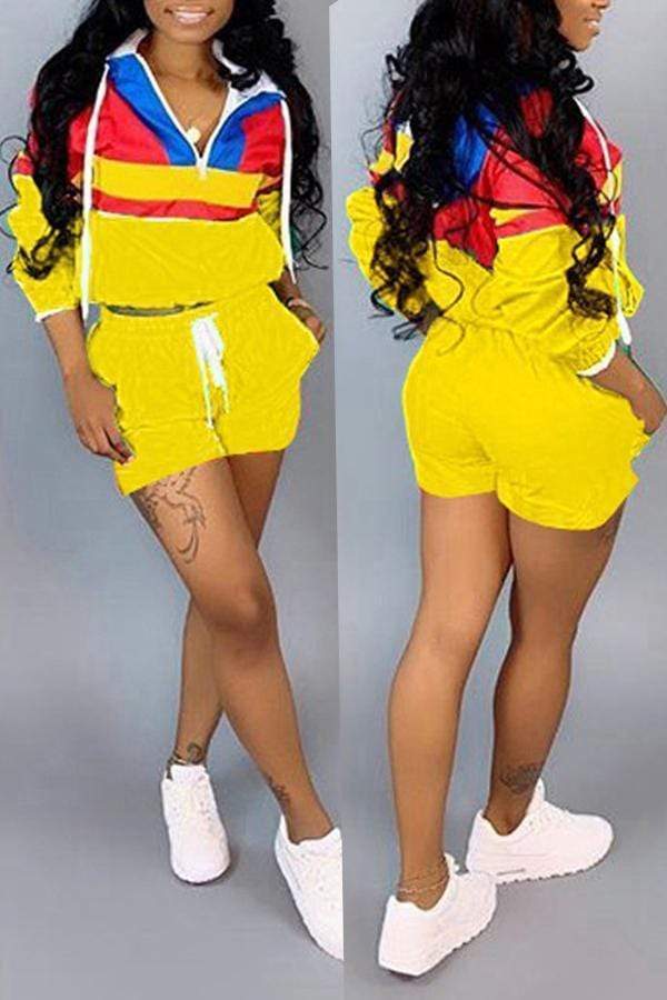 Casual Patchwork Shorts Set - VogueRegion