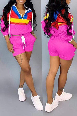 Casual Patchwork Shorts Set - VogueRegion