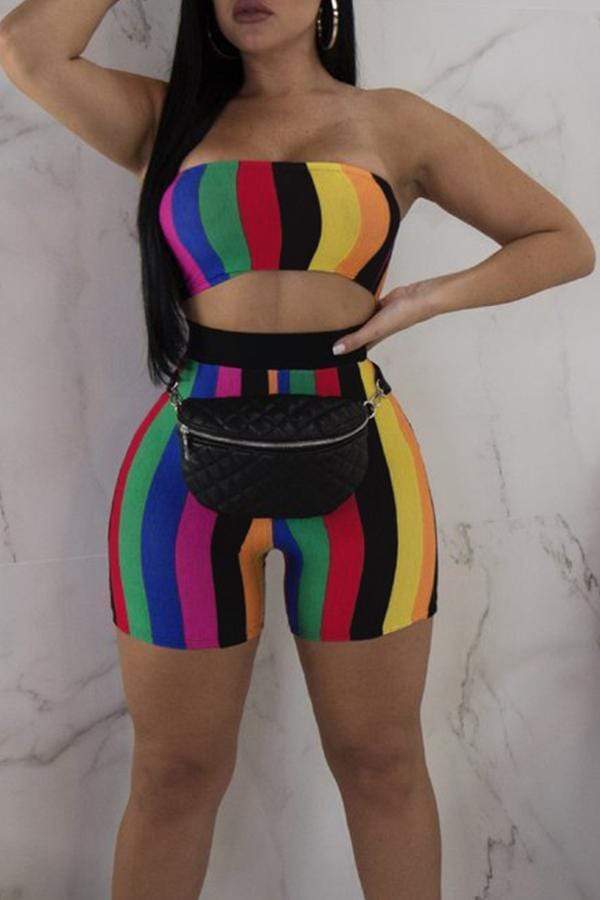 Strapless Striped Two-pieces Shorts Set - VogueRegion