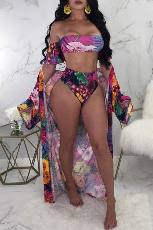Sexy Floral Print Green Two-piece Swimsuit(Without Cover-Ups)