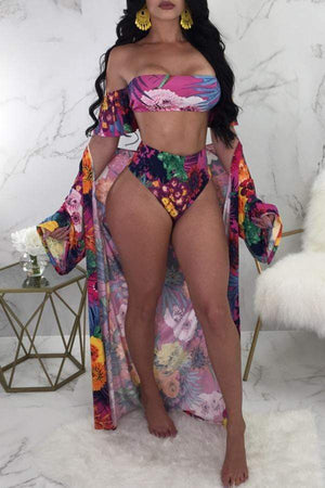 Sexy Floral Print Green Two-piece Swimsuit(Without Cover-Ups)