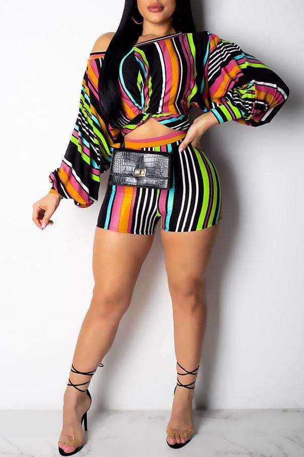Trendy Striped Shorts Set - VogueRegion