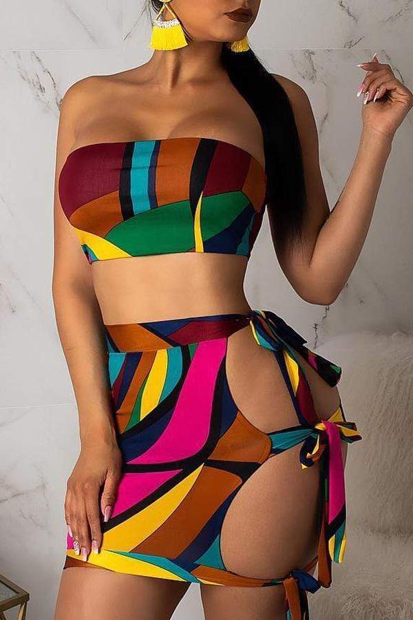 Sexy Printed Hollow-out Skirt Set - VogueRegion