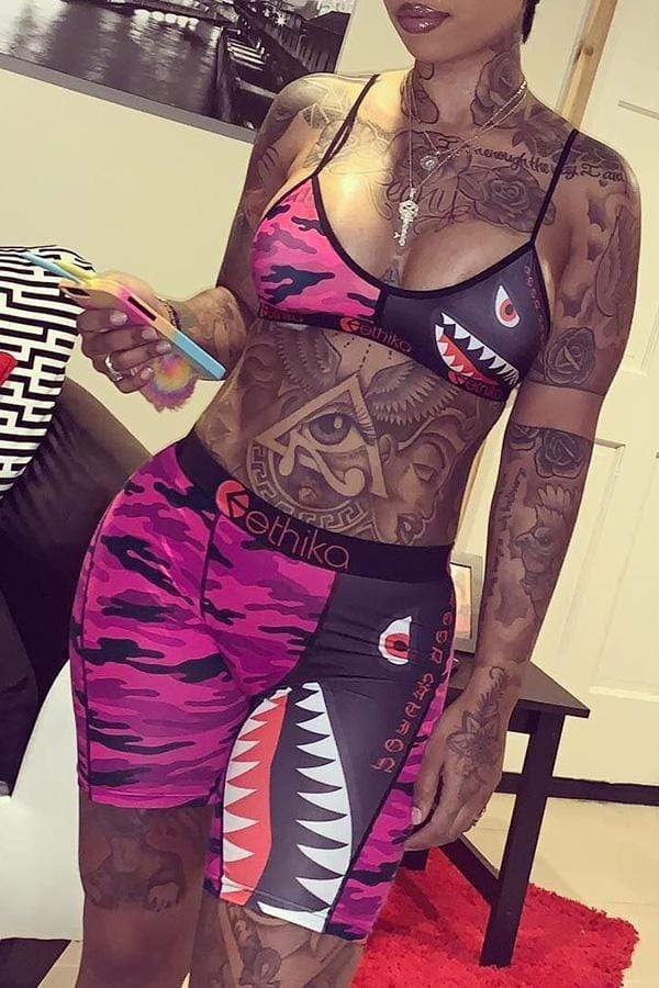Sexy Printed Red Shorts Set - VogueRegion