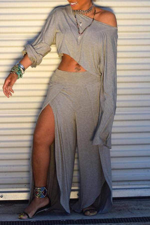 Trendy Side High Slit Pants Set - VogueRegion