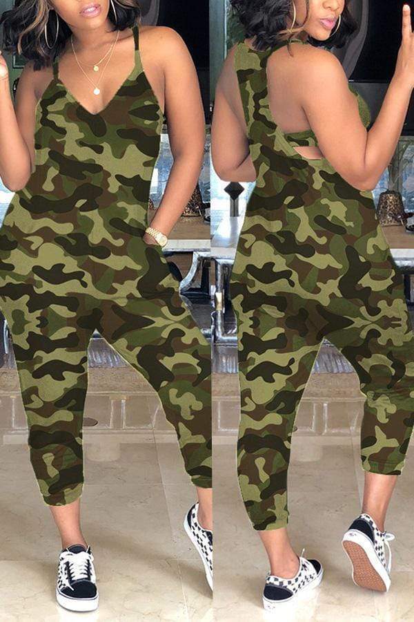 VogueRegion Casual Camouflage Printed Jumpsuit - VogueRegion