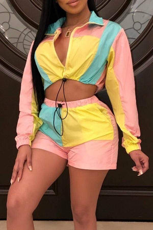 Casual Patchwork Shorts Set - VogueRegion